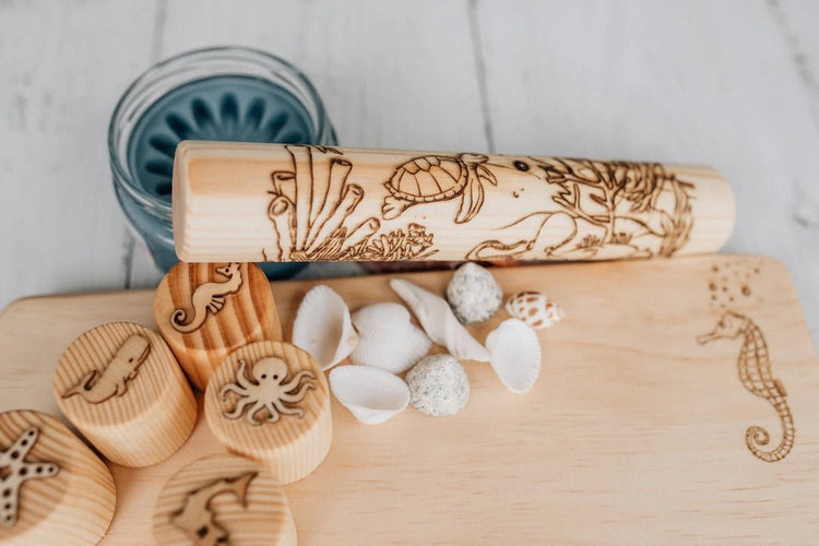 WOODEN ENGRAVED ROLLER - OCEAN by BEADIE BUG PLAY - The Playful Collective