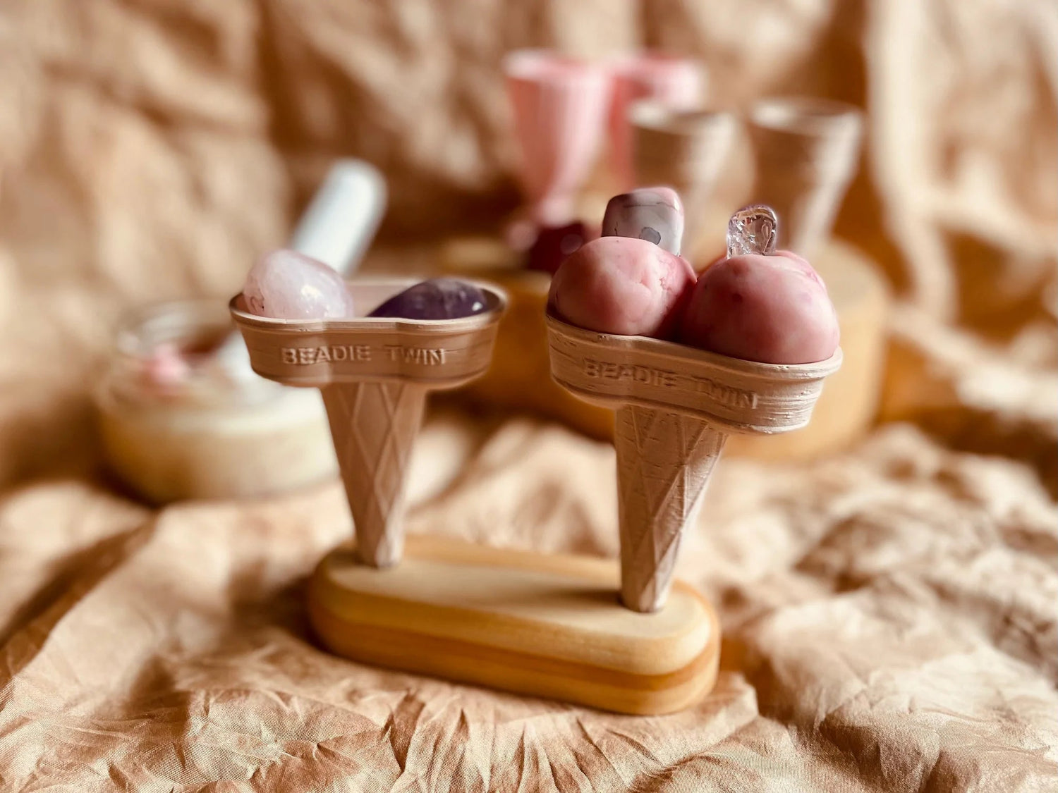 WOODEN ICE-CREAM CONE HOLDER - 2 HOLE by BEADIE BUG PLAY - The Playful Collective