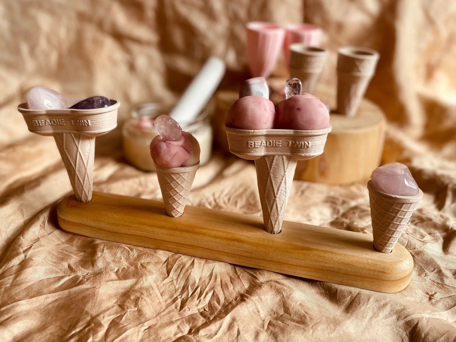 WOODEN ICE-CREAM CONE HOLDER - 4 HOLE by BEADIE BUG PLAY - The Playful Collective